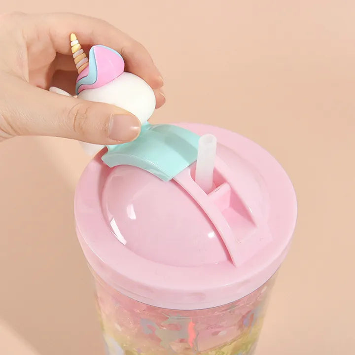 Unicorn Ice Cup Water Bottle Gradient Girl Heart Cute Straw Cup Simple Portable