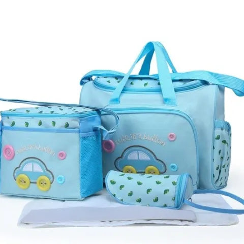 Baby Diaper Bag Set of 4 Pieces and Changing sheet CAR button baby bag
