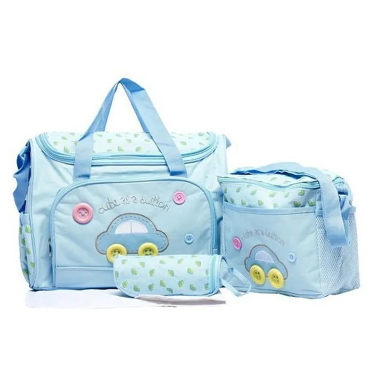 Baby Diaper Bag Set of 4 Pieces and Changing sheet CAR button baby bag