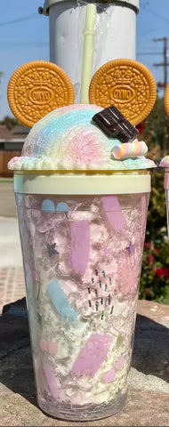 Mickey Ice Cream Inspired Cup Double Wall Acrylic With Straw 16oz.