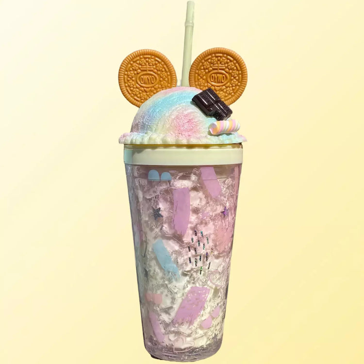 Mickey Ice Cream Inspired Cup Double Wall Acrylic With Straw 16oz.