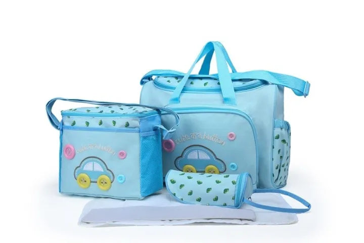 Baby Diaper Bag Set of 4 Pieces and Changing sheet CAR button baby bag