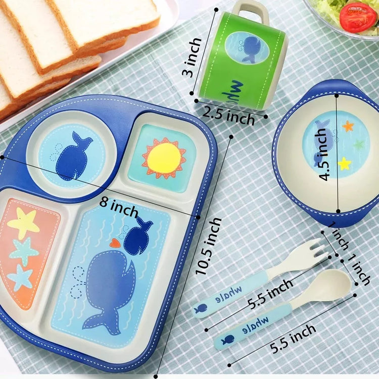 Bamboo Fiber Kids Tableware- Whale-Blue